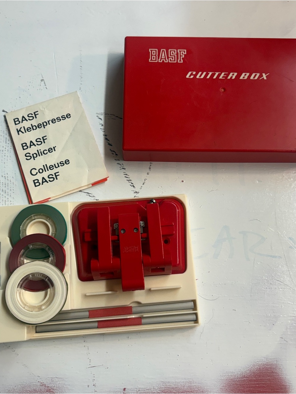 Vintage BASF Cassette Tape Cutter Box Dispenser